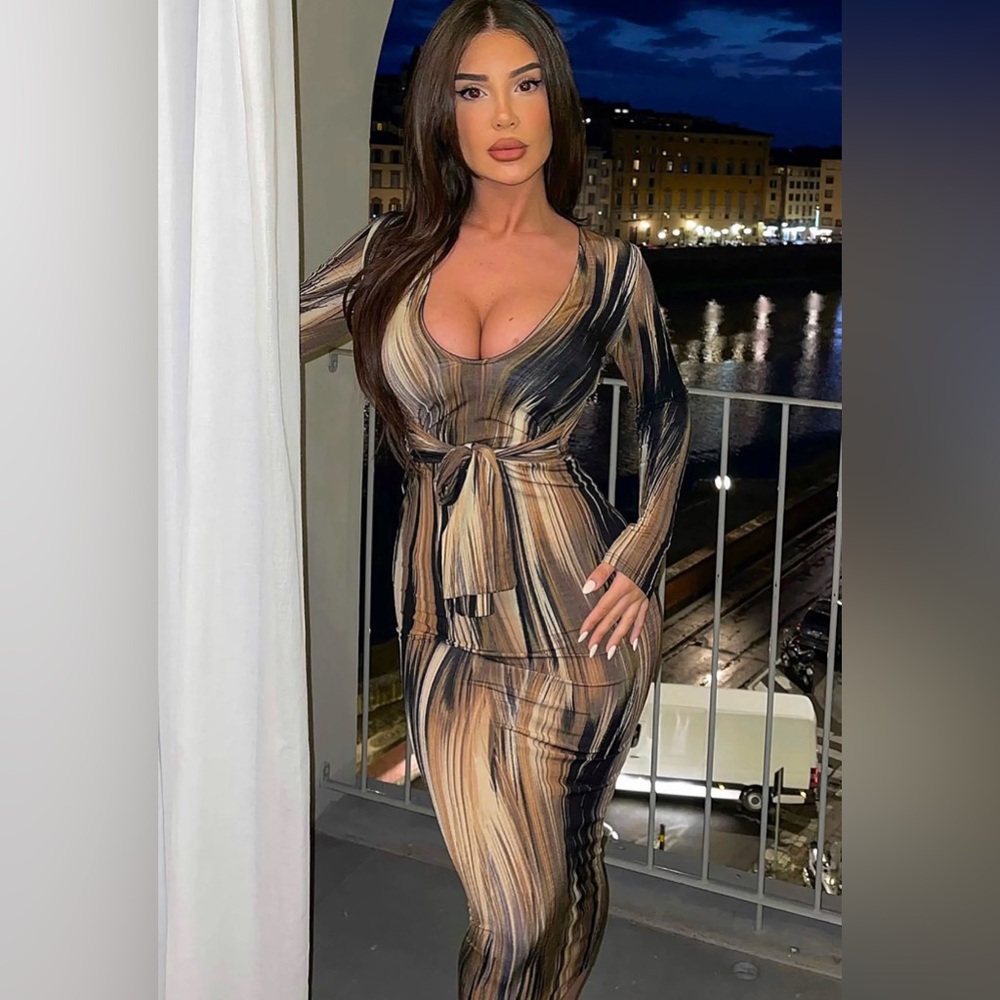 Fashion Nova Mind Of My Own Maxi Dress - Brown/combo